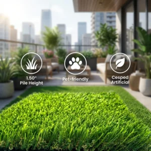 1.50 Inch Pile Height Green PE+PP UV-Stable Synthetic Grass Turf with Rubber Backing for Residential Patios