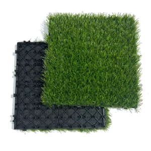 11.8 Inch/30cm Modular Interlocking Eco-Friendly UV Resistant Plastic Artificial Grass Tiles for Balcony Patio Garden Landscaper