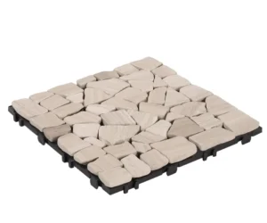 12″ Durable Patio Field Stone Tile with HDPE Base, Easy-to-Install, Anti-Slip, Grey with Black Veins, Outdoor Paving Tile XF-R025