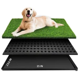 24x35in Portable Dog Grass Pad Tray with Reusable Artificial Turf, Washable and Ultra-Absorbent