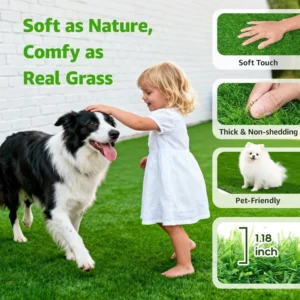 45mm Artificial Grass for Patio Balcony Indoor Outdoor Pet Friendly Drainage Holes UV Resistant Thick Turf