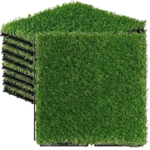48 Pack Artificial Grass Turf Interlocking Deck Tiles 12″ X 12″ Thick Self Draining Patio Indoor Outdoor Floor