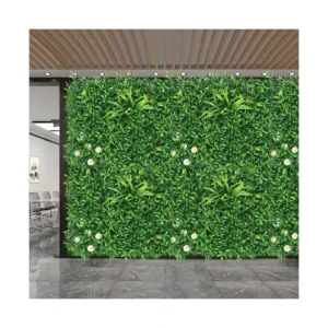 50x50cm Artificial Greenery Plant Grass Wall Hedge Panel Fern White Flower Vertical for Garden Commercial Hotel Background Decor