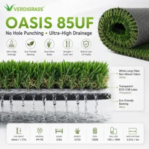 85UF Resilient 45mm Eco Friendly Soft Hypertonic Water Synthetic Grass for Patio Deck Decoration