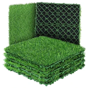 Artificial Grass Deck Tiles 12*12inch Self Draining Fake Green Lawn Flooring Turf Mat for Patio Outdoor