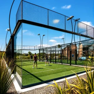 CE Certified High Safety Panoramic Paddle Tennis Court with PU Coated Red Color Artificial Carpet Flooring