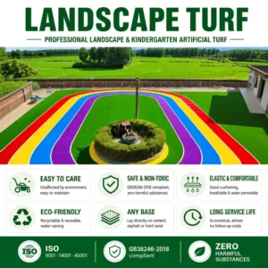 Colorful Purple Blue Red Yellow Rainbow Artificial Lawn Turf Grass for Kindergarten Landscaping
