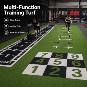 Custom Pattern Gym Artificial Turf Mat for Functional Training Zone Sled Track Agility Drills Commercial Fitness Flooring