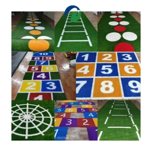 Custom Pattern PP Artificial Grass Hopscotch Carpet For Kids Playground Kindergarten Outdoor