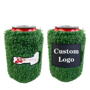Custom Rubber Logo Artificial Turf Insulated Neoprene Stubby Holder Reusable Artificial Grass Beer Holders Can Coolers for Sport