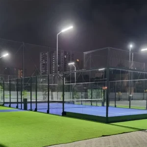 Easy Setup Outdoor Full Panoramic Galvanized Steel Tennis Court Turf 12mm Tempered Glass Waterproof 20m*10m Customize Indoor