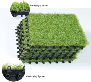 Free Sample 100% PE Artificial Grass Interlocking Turf Tiles 30mm Pile Height 5-8 Year Guarantee