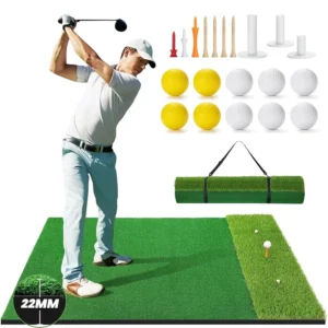 Golf Practice Mat Dual Turf Fairway Rough 6 Tee Positions 5x4ft with Balls Tees Carry Strap Indoor Outdoor Training