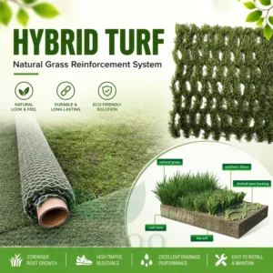 Grass Through Mesh Hybrid Turf Reinforcement System UV Resistant Synthetic Lawn Heavy Traffic Durable Artificial Grass Carpet
