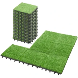 Green Interlocking Plastic Artificial Grass Flooring Tile for Outdoor Garden