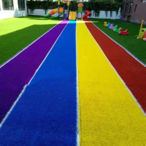 Green Non-Infill 20mm Pile Height 2m Width Football Artificial Grass for School Kindergarten