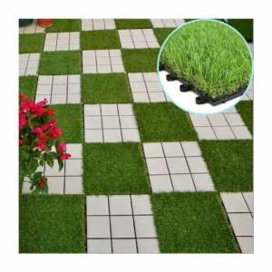 Green Soft Synthetic Turf Interlocking Flooring Mats Artificial Lawn Tiles