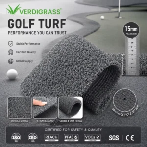 Heavy Duty 15mm Soft Golf Artificial Turf Putting Green Mat with Drainage Holes UV Stable Realistic Indoor Outdoor Backyard