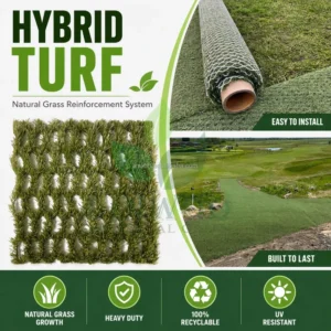 Hybrid Turf Natural Growth Mesh Anti Wear Quick Dry Commercial Grade Reinforced Landscape Lawn Artificial Grass