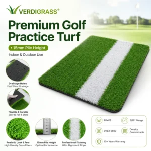 Indoor 15mm Soft Artificial Grass Putting Green PFAS Free CE REACH Certified Custom Size Eco Friendly