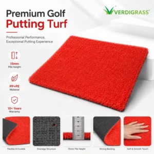 Indoor Golf Course Landscape Artificial Grass Turf 15mm Soft Putting Green Commercial Durable Synthetic Mat Custom