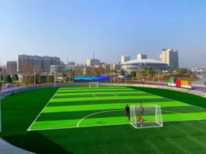 Infill-Free Fireproof High-Density Double-Layer Back-Adhesive Artificial Turf for Soccer Sports Fields