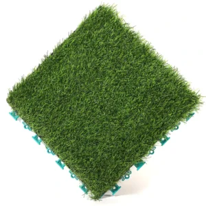 Interlocking Artificial Grass Tiles 30mm Durable PE Material Soft Waterproof Eco-Friendly Indoor Hardened