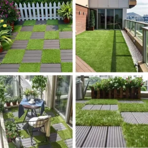 Interlocking Artificial Grass Turf Synthetic Grass Deck Tiles for Decoration