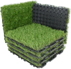 Interlocking Plastic Base Artificial Grass Tile for Balcony Roof Deck Decor Synthetic Lawn Sports Flooring Paver Turf