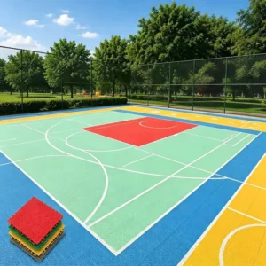 Interlocking Plastic Modular Floor Tiles for Outdoor Fitness Parks, Basketball and Badminton Courts