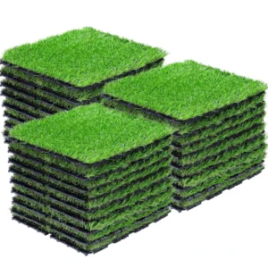 Interlocking Synthetic Grass Tiles for Dogs Outdoor Turf Flooring Mats for Patio and Deck