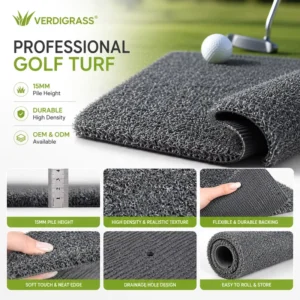 Mini Grey Indoor 15mm Soft Golf Course Putting Green Artificial Grass Roll Custom Size Eco Friendly Turf for Backyard Training