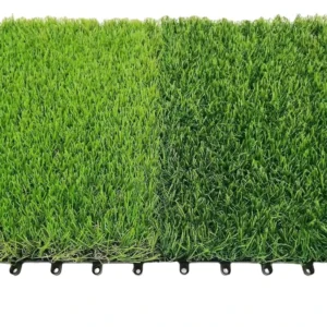 Outdoor Interlocking Plastic Artificial Turf Grass Tiles High Density Fireproof