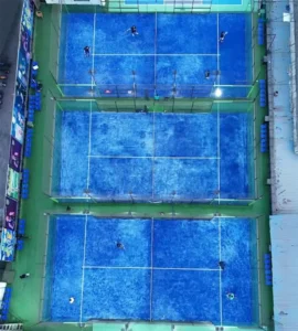 Outdoor Padel Tennis Court Panoramic Paddle Roof Sports Field 20mx10m Blue Artificial Turf Steel Tempered Glass