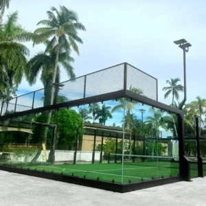 Outdoor Panoramic Padel Court with Artificial Turf and LED Lighting System