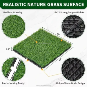 Outdoor Square Synthetic Turf Flooring Artificial Grass Interlocking Tiles