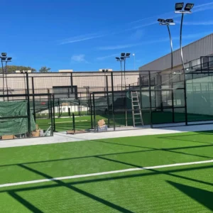 Panoramic Glass Padel Court with Galvanized Steel Frame, LED Lighting and Customizable Colors and Materials for Indoor/Outdoor Use