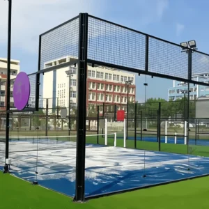 Panoramic Outdoor Padel Court, Blue, Single Court, 15mm Artificial Grass, Tempered Glass Construction