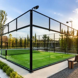 Panoramic Padel Court 20*10m Galvanized Pipe Frame 12mm Tempered Glass 12mm Artificial Turf PP PU Backing