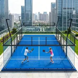Panoramic Padel Court Hot-Dip Galvanized Frame Tempered Glass PE Turf LED Lighting for Villa Club Resort