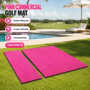 Pink Modular 5x5FT Nylon Turf Shock-Absorbing Golf Simulator Hitting Mat