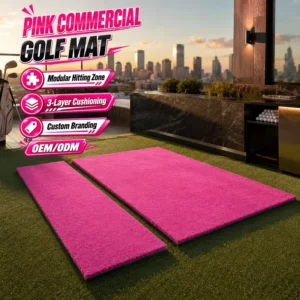 Pink Modular Commercial Nylon Turf Detachable Hitting Zone Golf Simulator Hitting Mat