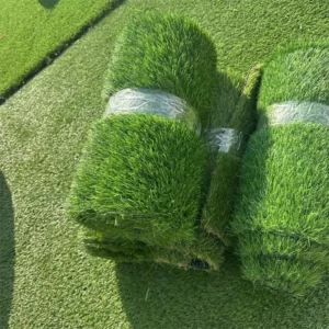 Plastic Artificial Turf 30mm High Density Waterproof Green Coffee Garden Decoration