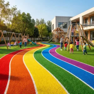 Rainbow Artificial Grass Turf for Kindergarten Playground Flooring, Safety Ground Cover, 20mm/25mm/30mm