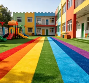 Rainbow Artificial Grass UV Resistant Synthetic Turf for Kindergarten Playground with Over 5 Years Lifetime