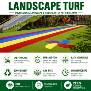Rainbow Runway Artificial Kids Grass Turf for Kindergarten and School Sports