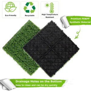 Self-Draining 12x12ft Interlocking Deck Tiles Waterproof Synthetic Turf Artificial Grass for Garden Landscaping