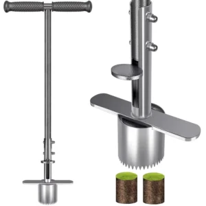 Sod Plugger Tool Stainless Steel Sharp Serrations Dual Pedals Turf Cutter Grass Plugger Tool with Non Slip Rubber Grip Handle