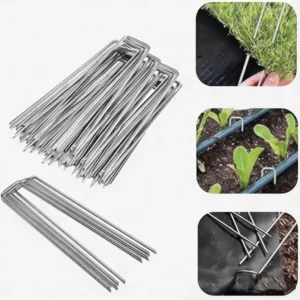 U-Shaped Metal Lawn Staples Heavy-Duty Garden Anchors for Turf Artificial Grass and Landscaping Fabric
