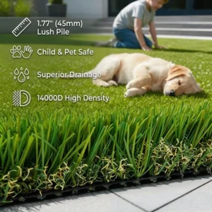 Ultra Realistic High Density Thick Plastic Synthetic Lawn for Outdoor Backyard Patios Pet Friendly Play Areas UV Resistance
